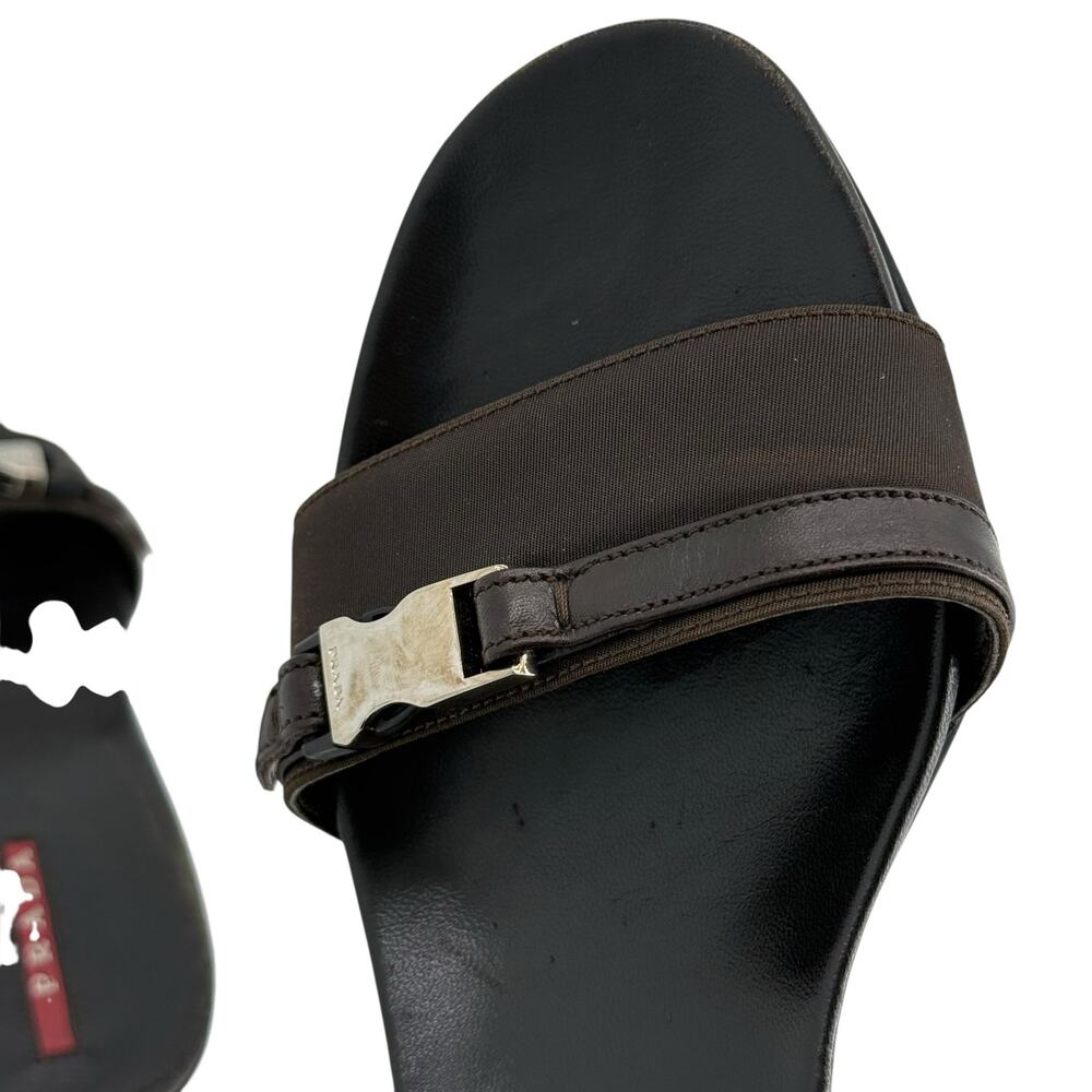 Prada Y2K Vintage Chocolate Brown Black Kitten Heel Mules Sz EU 38 - Picture 10 of 16